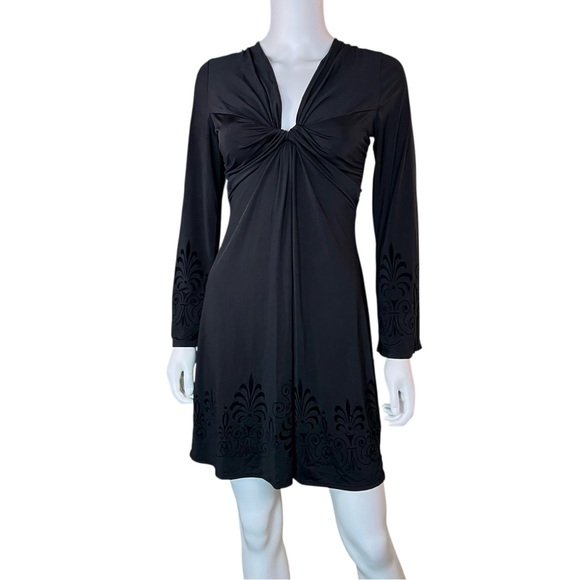 Hale Bob Black Velvet Bell Sleeve Mini Dress Size Small - Picture 9 of 13